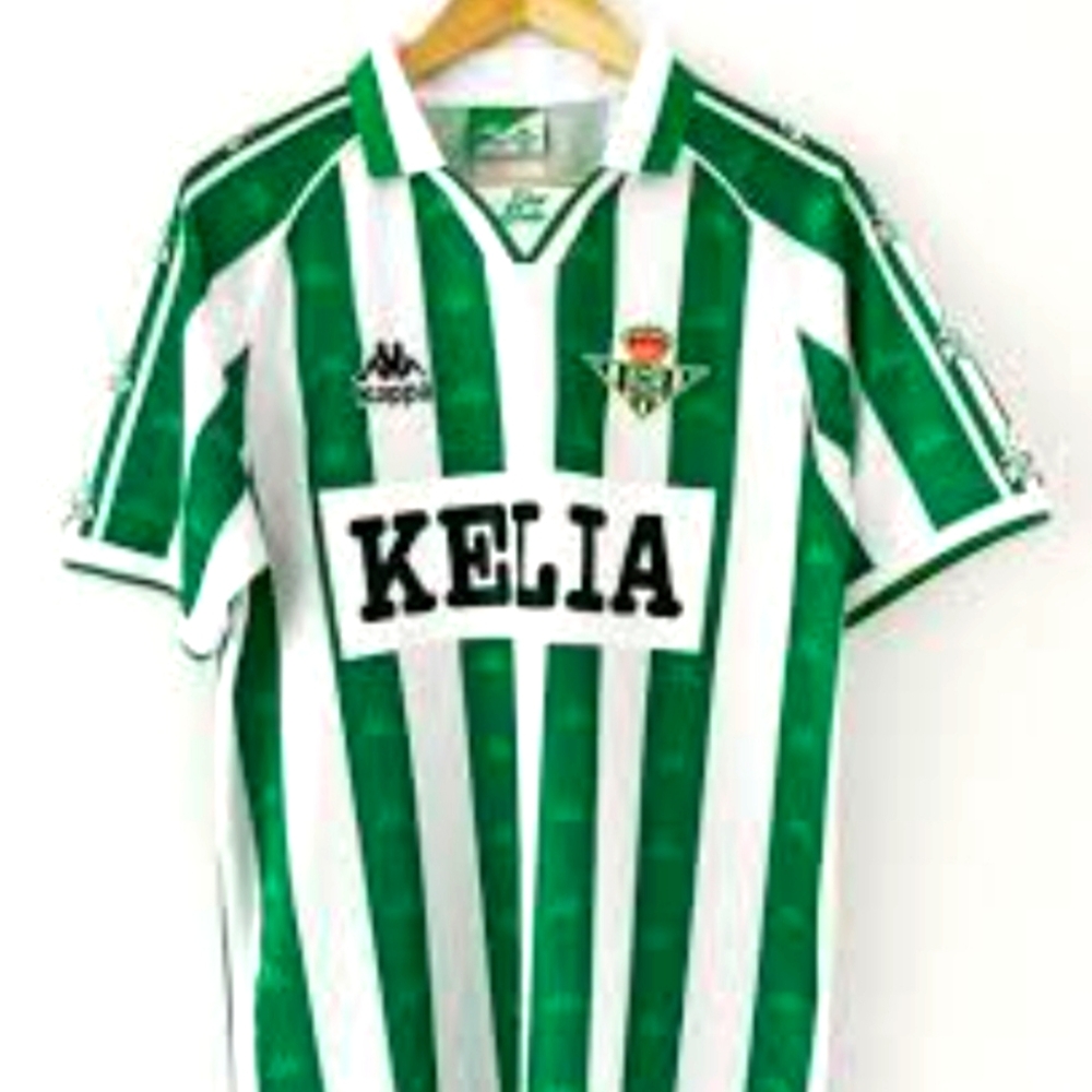 NWT Kappa Real Beitis 96/97 Green and White Striped Jersey Sz med